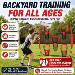7x7ft Football Throwing Net with 5 Targets, Net Only No Frame, Foldable Accuracy Training Replacement Net for Quarterback Passing Practice, Baseball Softball Soccer Rugby Ball Sports, Indoor Outdoor Backyard Training for Kids Adults