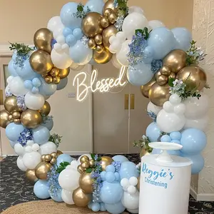 126pcs Blue, White, Gold Latex Balloon Arch Set for Birthdays, Weddings, Gender Reveal, Bachelorette Party, Family Reunion