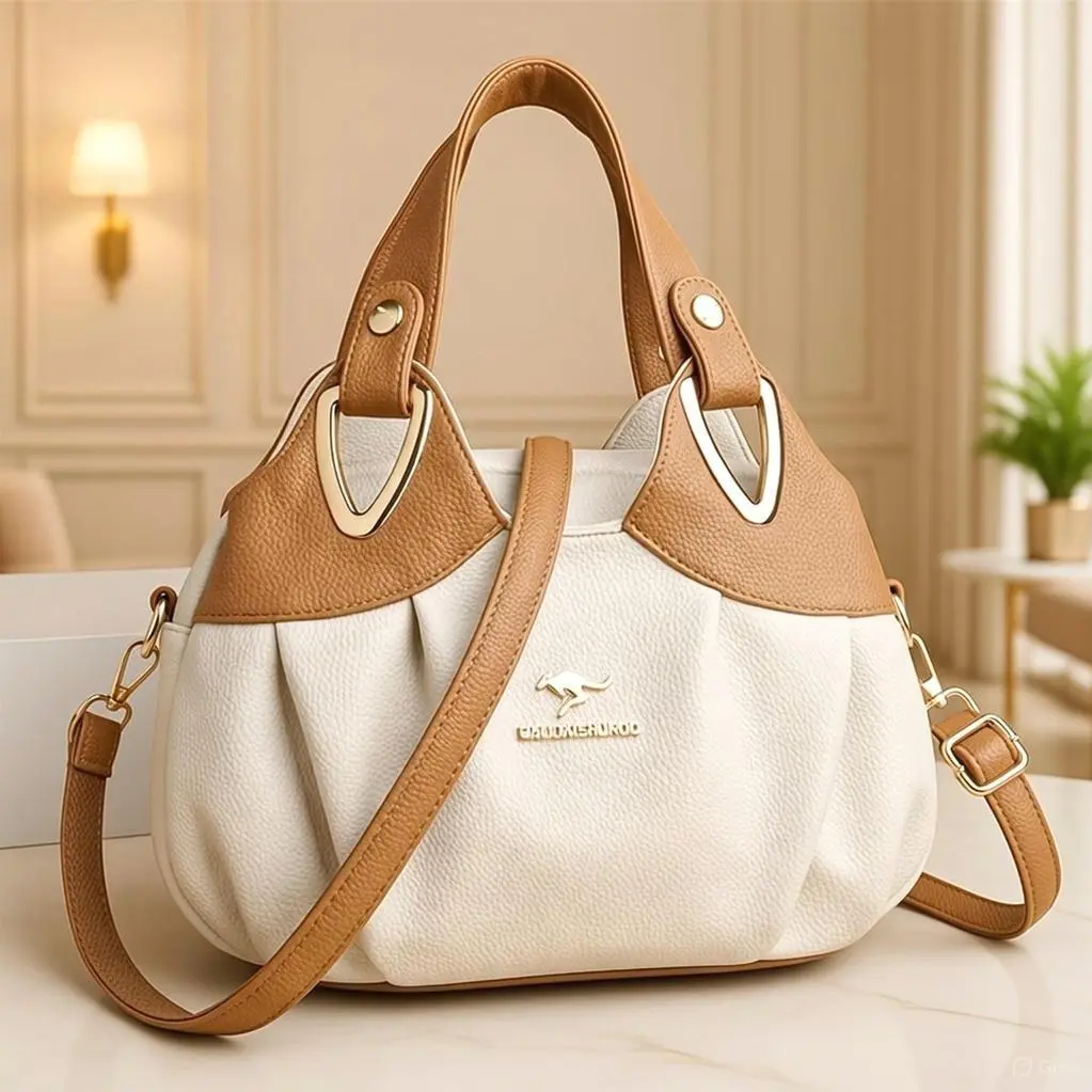 Luxurious Color-blocking Design Women's Handbag and Shoulder Bag, Crafted with Delicate Materials for a Fashionable Classic Look. Unique Metal Ring Decoration on the Hand Strap Highlights Individual Taste. Reasonable Space Layout Allows for Easy Stor