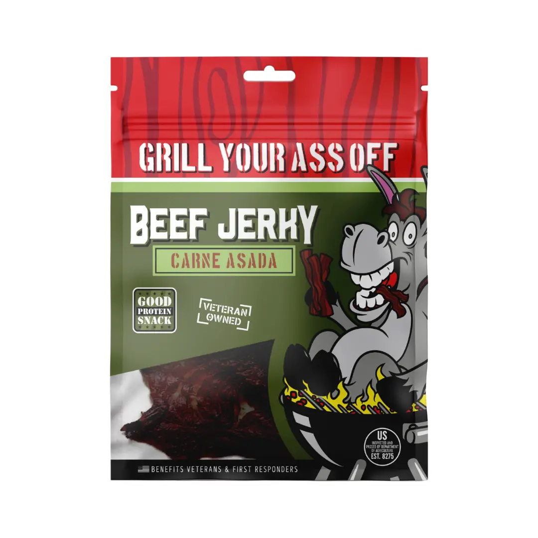 Grill Your Ass Off Carne Asada Beef Jerky - Authentic Mexican Style Steak Snack - Bold Citrus & Spice - Veteran Owned