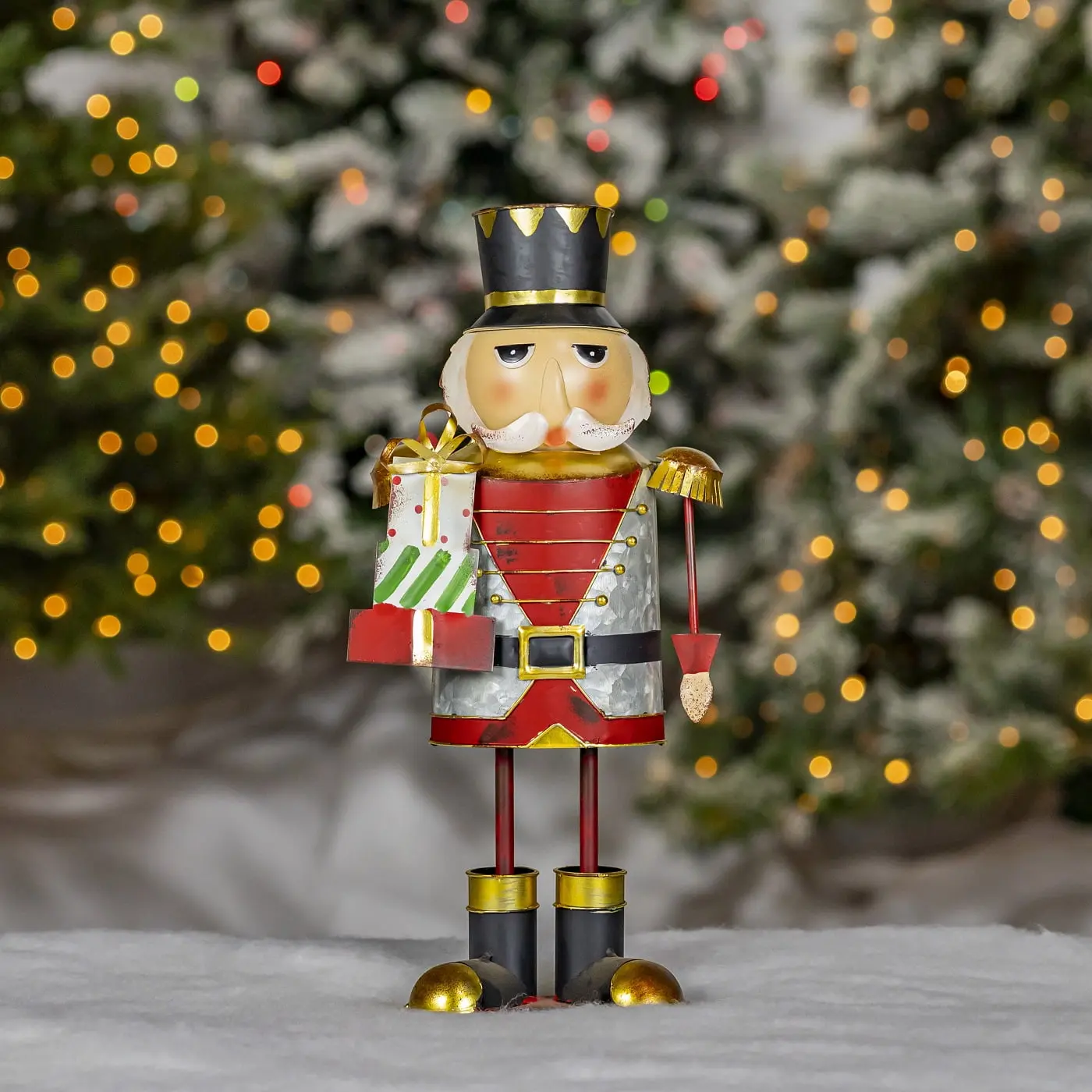 17.25 Inch Iron Christmas Nutcracker Figurine Holding Gifts