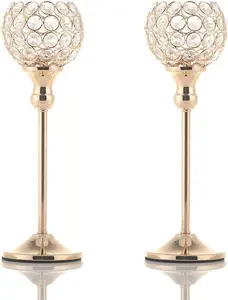 Gold Crystal Candle Holders Set of 2 for Fireplace Coffee Table Mantle Decor,Wedding Home Halloween Decoration Centerpieces