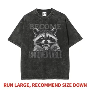 Funny Become Ungovernable Raccoon Wild Animal Meme T-Shirt - Heavyweight Boxy Fit Pure Cotton Tee - Vintage Washed Oversized Edgy Aesthetic DTG Print - Funny Animal Shirt