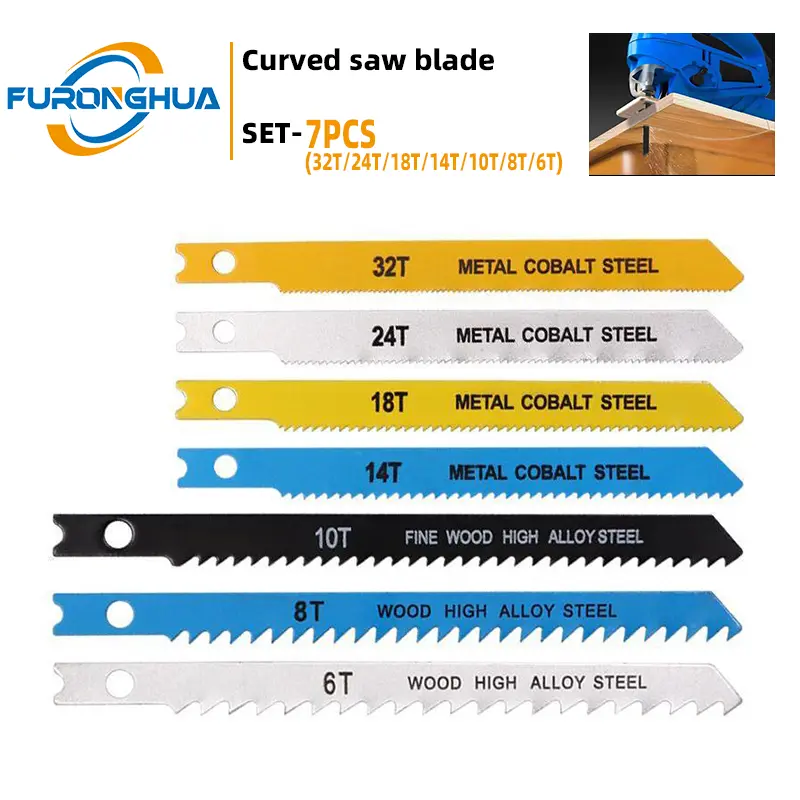 7PCS U-Shank Jigsaw Blades Kit - Heavy-Duty Replaceable Blades for Metal, Wood Cutting - with Storage Case for Precision Multi-Material DIY Projects