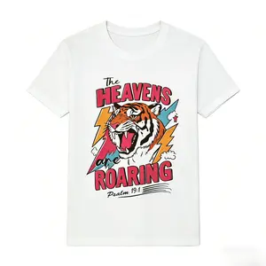 "The Heavens Are Roaring" Tiger Graphic Tee, 100% Cotton Christian Vintage T-Shirt
