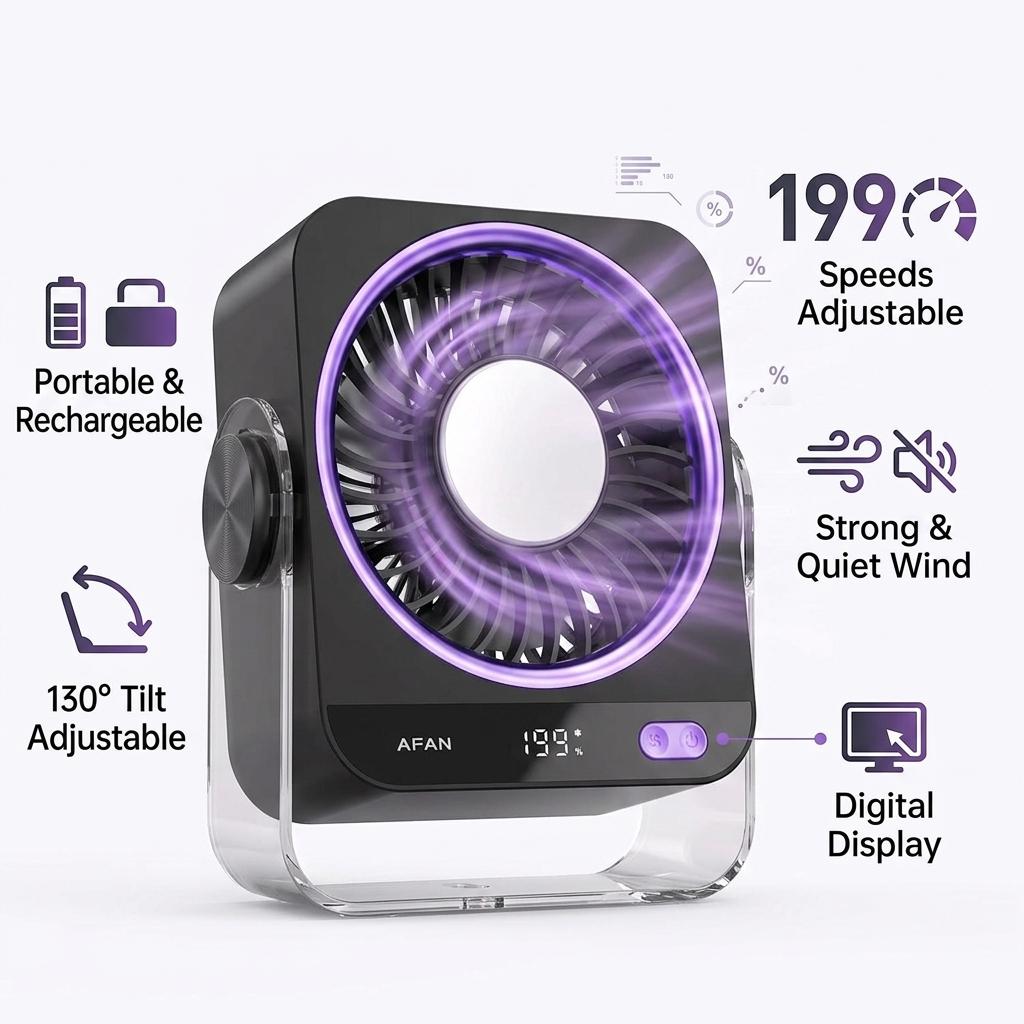 Fan That Blows Cold Air Portable – Rechargeable Turbo Table Fan with Ice Cooling Plate, Quiet Fan for Bedroom Travel Office usb