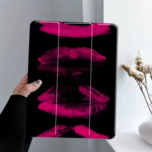 Dark Gothic Pink Lips Print iPad Case with Pencil Holder, Triple Fold Stand, Auto Wake/Sleep, Shockproof Full Protective Cover for Girls Women, Fits iPad 7.9/8.3/10.2/10.5/10.9/11/12.9/13 inch, Perfect for School & Office