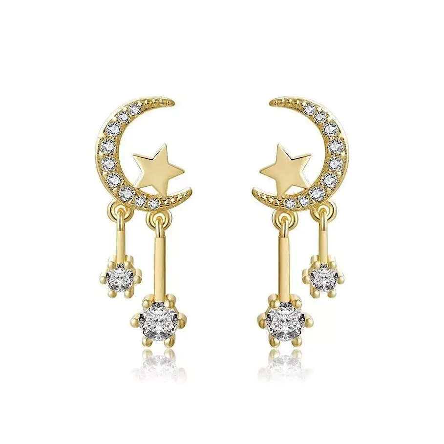 FlashyStudioNYC Moon earrings, moon and star earrings, crescent earring, starburst earrings, moon dangle earrings, star drop earrings, gold moon earrings, moon dangle earrings, celestial Christmas gift ideas, gift for girlfriends, gift for friendship