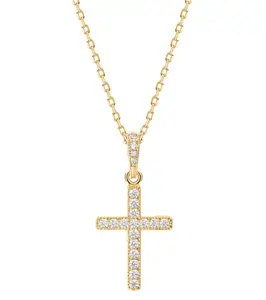 PAVOI 14K Gold Plated Cubic Zirconia Cross Pendant Necklaces for Women - Linear Bezel CZ Religious Cross Faith Pendant Necklace