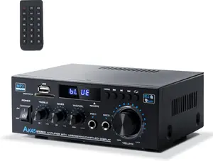 Stereo Receiver & Amplifier Home Audio Amp, AK45 Bluetooth Receiver for Home Stereo, 300Wx2, Bluetooth 5.0, 2 Channel, w/FM & Karaoke, w/USB/SD/RCA/MIC/FM in, w/Remote, for Garage Party Market