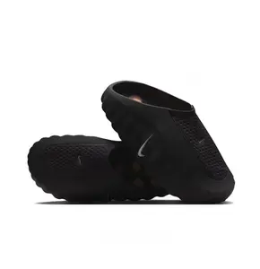 Black Thick-Soled Mule Slides, Orange Spherical Massage Outsole, Breathable Fabric Upper, Pre-Game Recovery Tech Slides