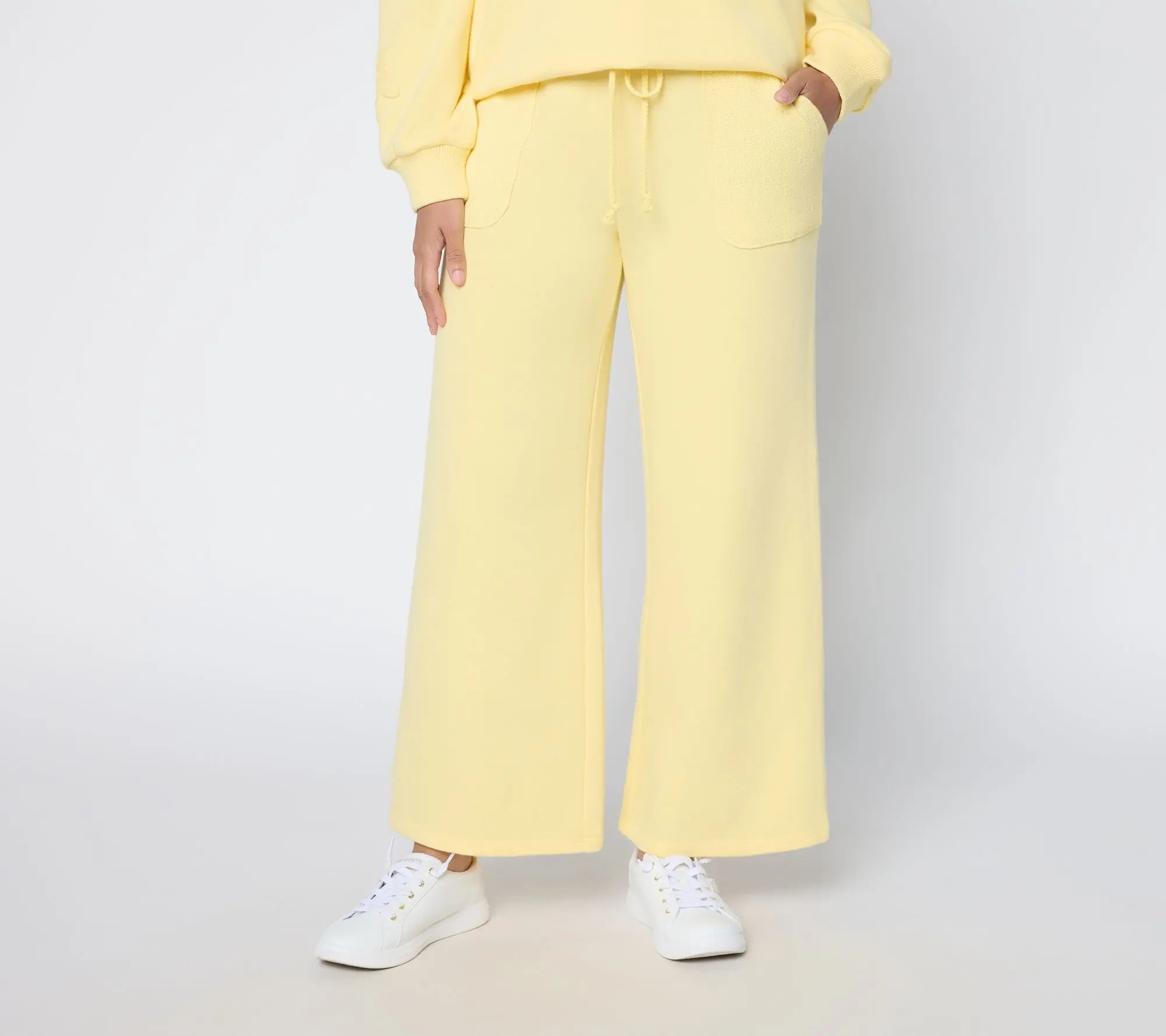 Peace Love World Regular Ankle French Terry Pants with Crochet
