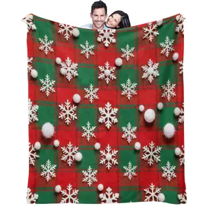 Christmas plaid pattern blanket, light and warm flannel sofa blanket, soft blanket for bed, camping and office