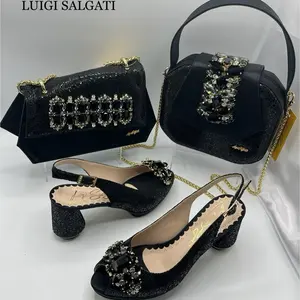 Luigi Salgati High-Heeled Sandals with Rhinestone Bow & Matching Handbag Set for Women in European Sizes 37-42