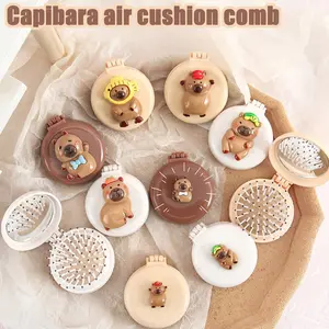 【Hot Selling】Cute Capybara Cushion Comb Set, Portable Travel Mirror Combs, Soft Nylon Bristles, Compact Pocket Design, Perfect Christmas Gift, Hair Care Tool, Hair Detangling Comb