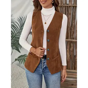 Women’s Plus Size Autumn/Winter Corduroy Solid Color Casual Vest Jacket, Comfortable and Stylish Outerwear for Ladies