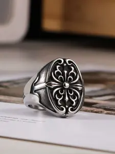 Stylish Stainless Steel Cross Ring for Men, Non-Fading Punk Rock Finger Ring, Trendy Gothic Jewelry, Punk Style Ring