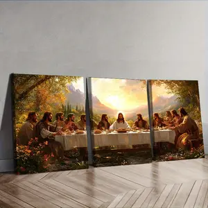 3pcs Framed Canvas Wall Art - 11.81x15.74inch, The Last Supper Painting, Waterproof HD Canvas, Wooden Frame, Perfect for Home, Office, or Cafe Decor Wall Art Decoration Artistic