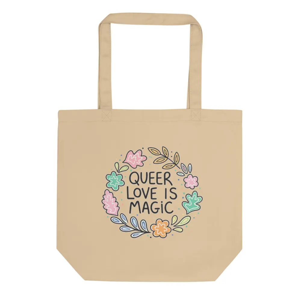 Queer Love Is Magic Sapphic Canvas Tote Bag Lavender Floral WLW Carryall