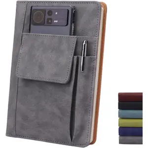Refillable Lined Leather Journal Notebook, A5 Size Hardcover Journal Notebook for Women Men,100gsm 200 Pages Thick Paper Notebooks with Front Pockets and Pen Pocket, Daily  Journal for Writing