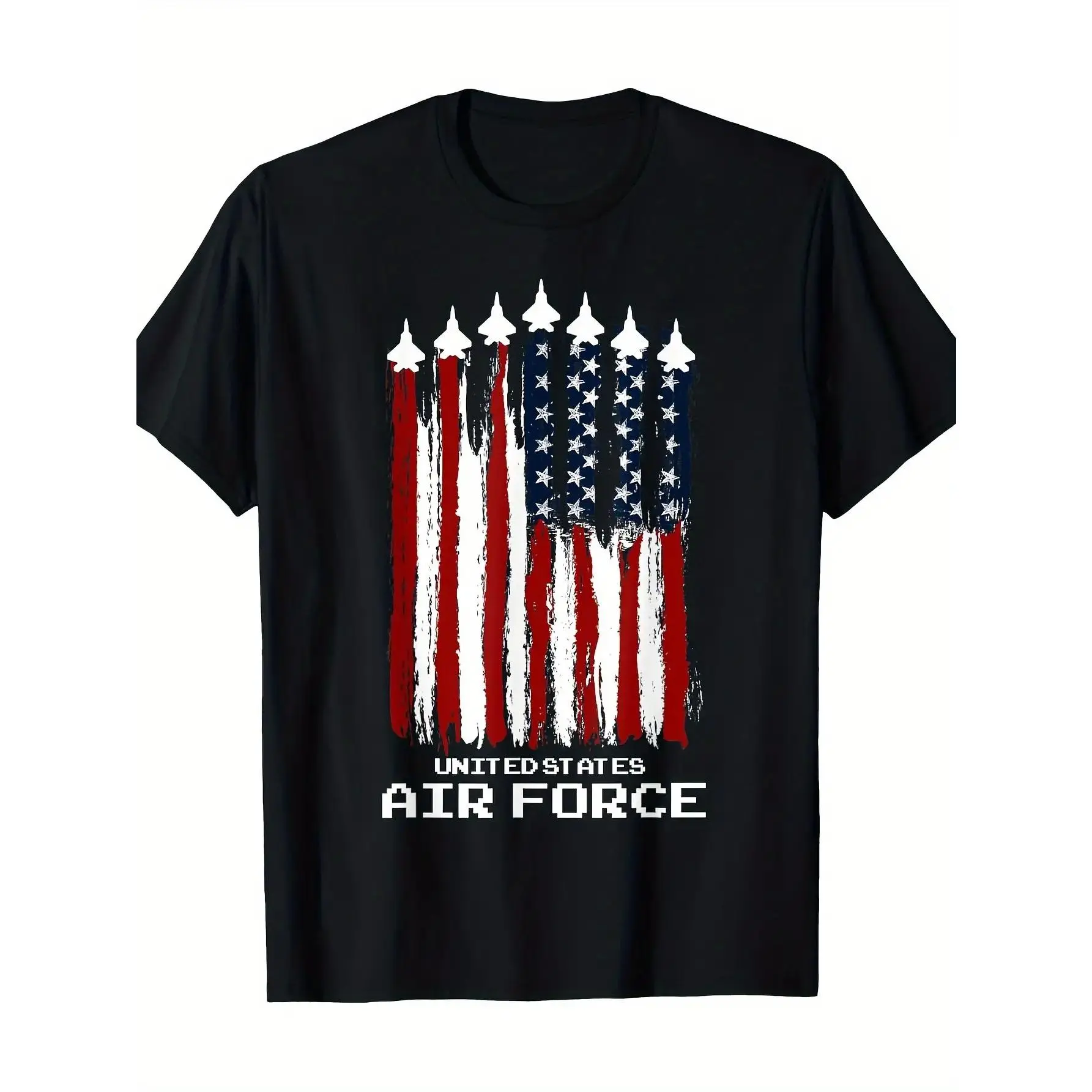 Men's Vintage USAF Patriotic T-Shirt - Distressed American Flag & "United States Air Force" Graphic, Soft Cotton Crew Neck Short Sleeve Tee for 4th of July, Independence Day, Casual Summer Wear y2k  outfits  men  double  graphic tee men's t shirts