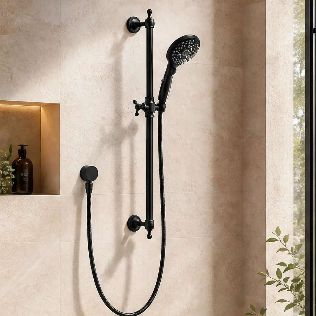 ARCH Wall Mount Extendable Long-Reach Handheld Shower Head with Slide Bar Combo, 6-Spray Settings, ON/OFF Pause Switch, 26.18 in Adjustable Height Bar, Rust-Resistant Metal Build, 1/2-Inch NPT, Brushed Nickel & Matte Black Options, for Bathroom Upgrade