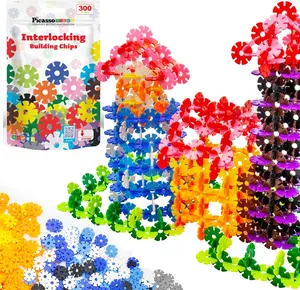 Construction Building Chips Block 300 Piece Set Interlocking Plastic Disc STEM Learning Toy Creative Education Child Brain Development Play for Toddler Kids Boys Girls Ages 3 & Up PTF300