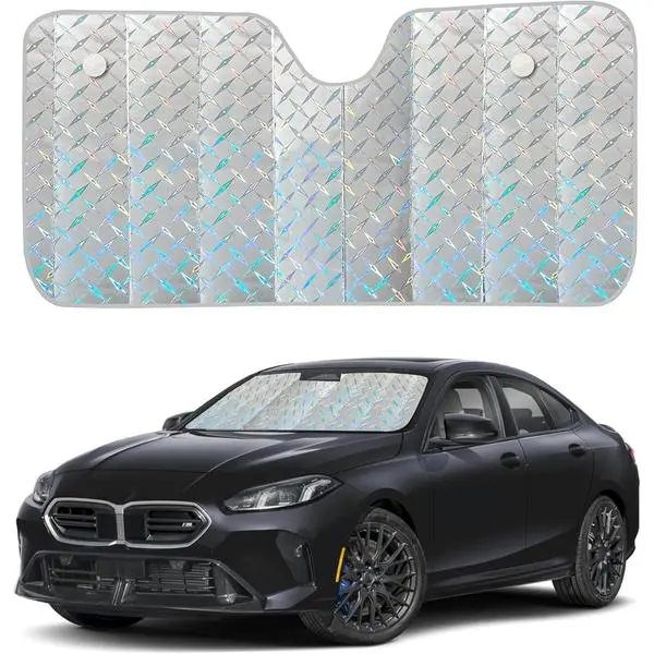 EcoNour Medium Holographic Car Windshield Sunshade, Foldable Accordion Sun Shade, UV & Heat Reflector, Front Windshield Sun Blocker | Medium 58 x 27.5 Inches