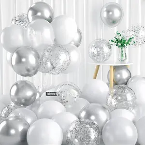 White and Silver Balloons Set, 60 PCS Chrome Confetti Metallic Balloons, Globos Plateados Metalicos for Wedding, Graduation, Birthday Decorations