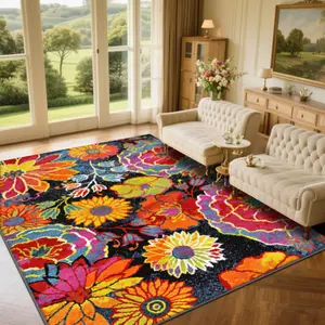 Velvet soft and comfortable patterned printed Boho Floral rug, suitable for multiple scenarios, available in various sizes, soft and non-shedding.