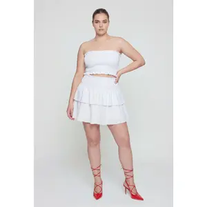 Plus Size Crepe Knit Smocked High Waisted Tiered Skirt