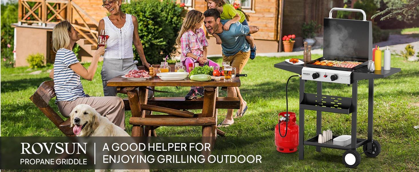 [TOP RATED - FLASH SALE] ROVSUN 2-Burner 20000 BTU Portable Rolling Propane Outdoor Griddle with Stand & Lid