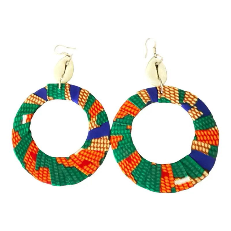 African Inspired Colorful Beaded Hoop Earrings for Women - Vibrant Green Orange Blue Design - Fashionable Dangle Jewelry