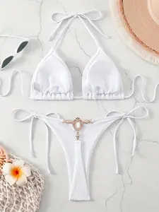Rhinestone Embellished Sexy Bikini Beach Set