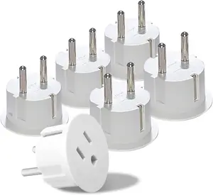 To European Plug Adapter  Type E/F Schuko Plug Adapter - Use in , France, & More - CE Certified  For Mobile, Laptop & Camera Chargers - 6 Pack