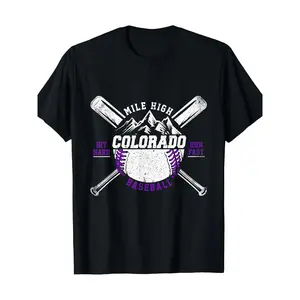 1pc Boho Style Colorado Rocky Mountains Baseball T-Shirt  Cotton Crew Neck, Regular Fit, All-Season Knit Fabric, Non-Stretch Graphic Tee for Adult Fans Made in USA, Menswear, Soft