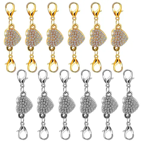 Bonison 0.9in Metal Cylinder Magnetic Lobster Clasps (12-Pack) - High-Quality Materials, Hypoallergenic, Tarnish-Free, Durable Jewelry DIY Beads and Accessories, Gold Regular/Ball/Heart Designs, Secure Magnetic Latch for Bracelets, Beading Supplies