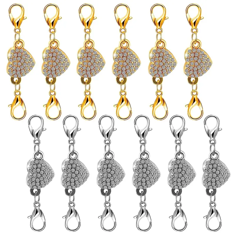 Bonison 0.9in Metal Cylinder Magnetic Lobster Clasps (12-Pack) - High-Quality Materials, Hypoallergenic, Tarnish-Free, Durable Jewelry DIY Beads and Accessories, Gold Regular/Ball/Heart Designs, Secure Magnetic Latch for Bracelets, Beading Supplies