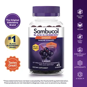 Sambucol Black Elderberry Advanced Immunity Gummies 45 ct - Vitamin C, Zinc for immune support.  Vegan, Plant-Based, Non-GMO, Gluten-Free - The #1 Black Elderberry Brand
