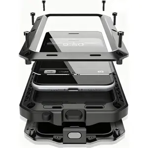 Heavy-Duty Zinc Alloy Phone Case for iPhone: Features a Built-in Screen Protector for Comprehensive Shockproof Protection; Compatible with iPhone 17/16/15/14/13/12/11 Pro Max, Plus, and Air Series; Ideal for Tech Enthusiasts and Travelers.