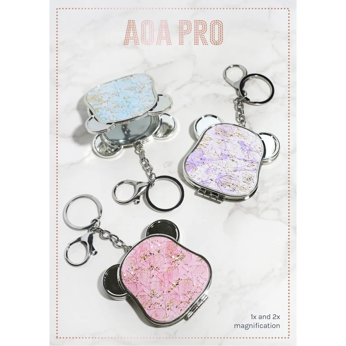AOA Pro Double-Sided Compact Mirror – Bear Keychain