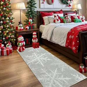 Christmas Velvet Rug with Snowflakes, Santa Claus, Reindeer, Elves, Gingerbread Men, Snowmen, Nutcracker Design, Washable, Various Sizes