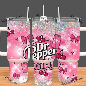 Dr Pepper Girly Tumbler 40oz Stainless Steel Handmade Lid Straw Bottle Drinkware Water Bottles Cup Mug Portable Bottled Washable Reusable Insulated Flasks Travel Horror Halloween Trending Christmas Gift