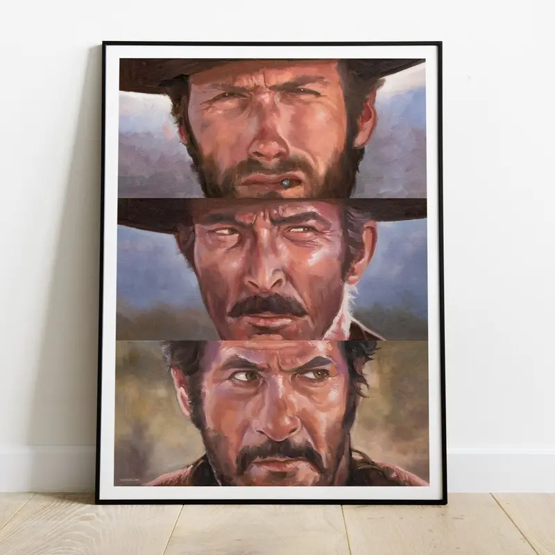 The Good The Bad and The Ugly Poster - Clint Eastwood Vintage Western Wall Art, Retro Cowboy Movie Print for Man Cave Decor, Sergio Home Decoration