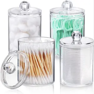 Clear Storage Jar with Lid, 2/4 Counts Qtip Holder Dispenser, Home Organizer for Restroom