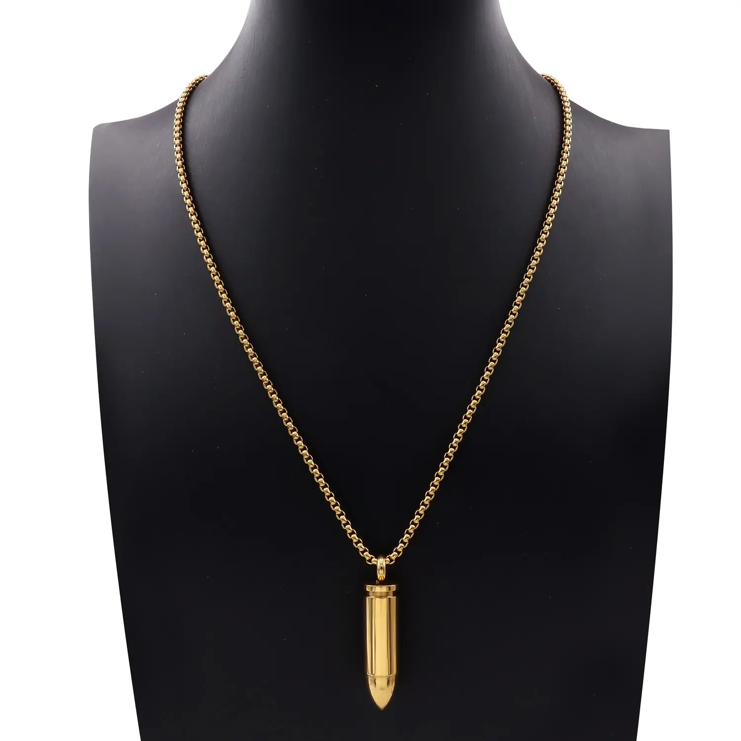Resistant to color fading; gold tone or silver tone bullet head pendant box chain, waterproof stainless steel necklace—versatile for everyday wear.