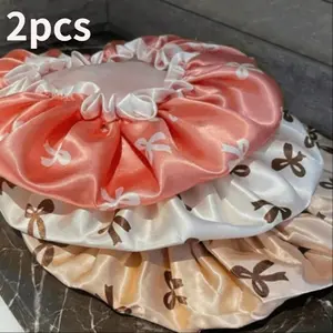 Waterproof Double-layer Shower Cap, 2 Counts Elastic Shower Cap, Bathroom Hair Drying Cap, Suitable for Face Washing, Drying Hair, Makeup, Cooking, Shower Cap Set