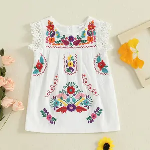 Toddler Baby Girls Mexican Dress Traditional Embroidered Floral Cinco De Mayo Outfit Summer Folklorico Fiesta Dress