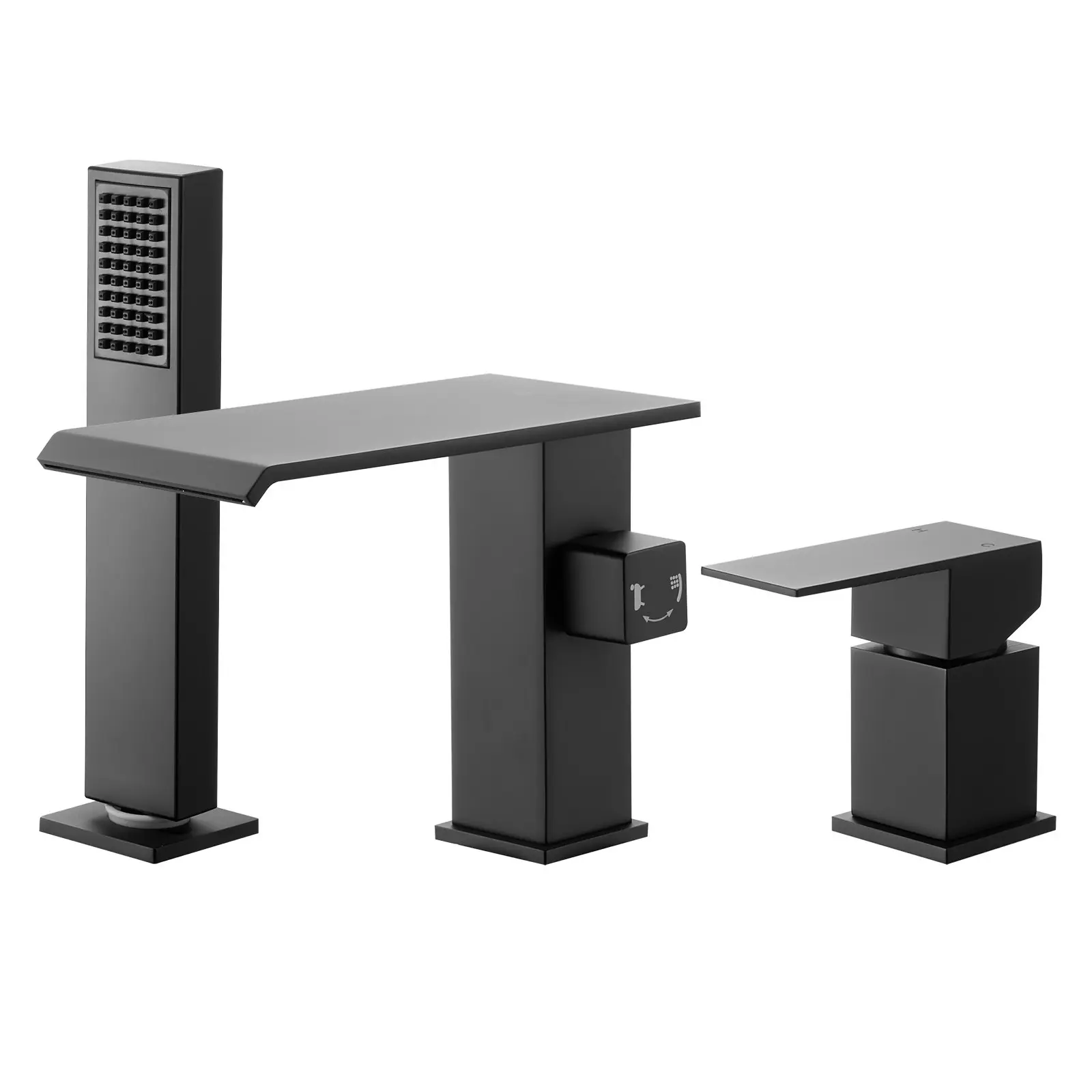 【DealsForYouDays】VEVOR Roman Tub Faucet, 3 Hole Waterfall Bathtub Faucet, Roman Bathtub Faucets Set with Shower Head & 1 Handle, Deck Mount Bath Tub Faucets Set for Pet Washing, Baby Care, Adult Bathing, Matte Black Adjustable Flow Control