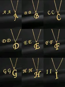 Gold Plated Initial Letter Necklace and earring set for Women